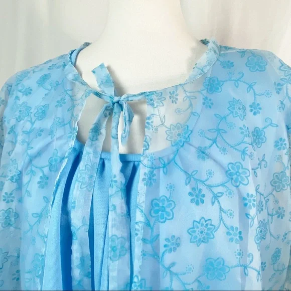 Vintage 70s Baby Blue Special Maxi Dress Capelet XL - Picture 3 of 9